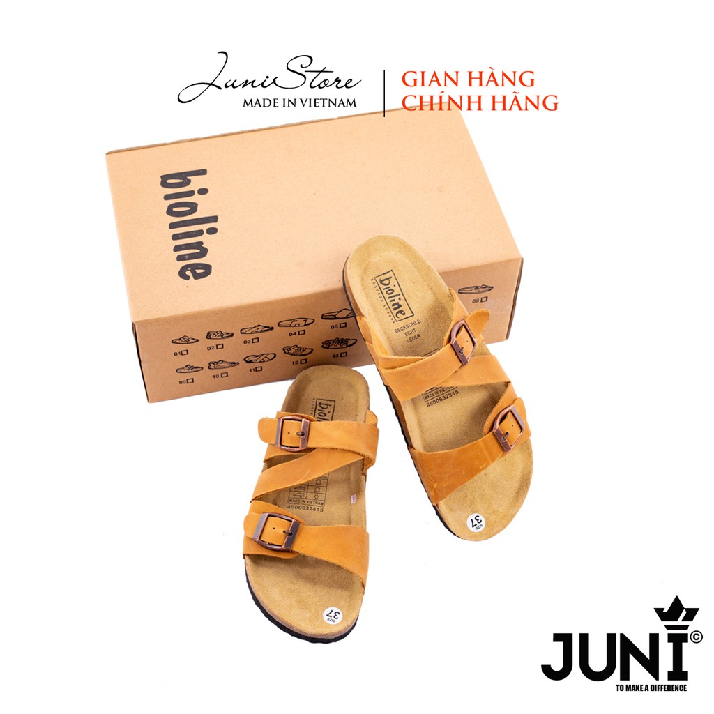 [DA BÒ THẬT] D25-Dép Sandal da bò Unisex quai chéo Birken Bioline (Đế trấu, da bò thật nguyên tấm) – Juni Store