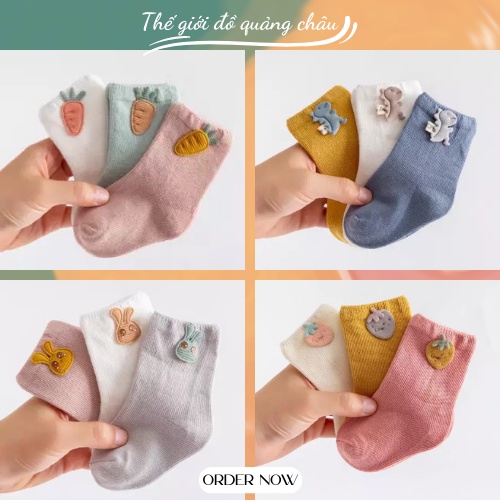 Sét 3 đôi tất cotton hình họa tiết - hàng quảng châu -CAO CẤP chất dày dặn-cho bé từ 0-3 tuổi (T1)