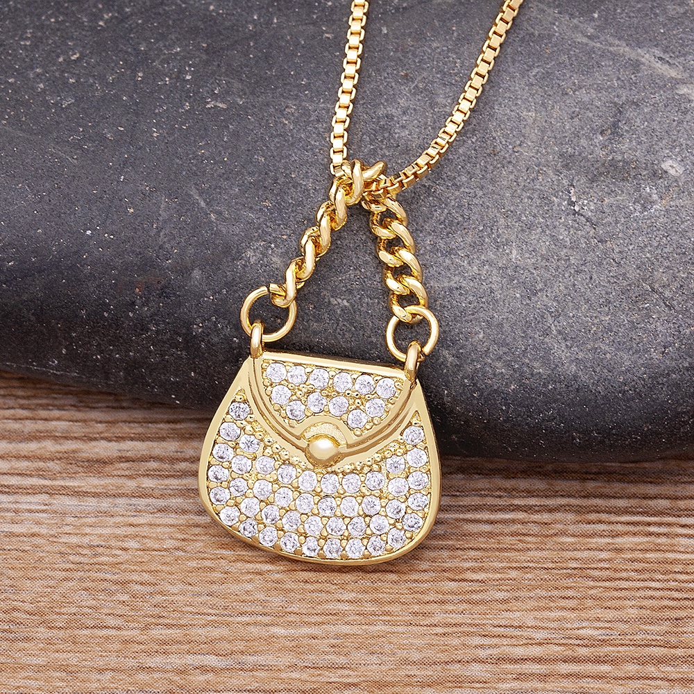Hàng Mới Về Vòng cổ Mặt Túi Xách Micro Pave Zircon Sang Trọng Thời Trang Làm Quà Tặng Cho Nữ