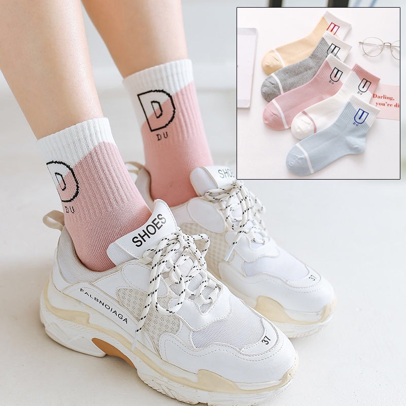 Sport Set Of 10 Pairs Fashion Korea Style Cotton Short and Long Socks Soft Cute Soft Breathable Ankle Socks & Calf Socks Sport Style Random Color Women's Socks