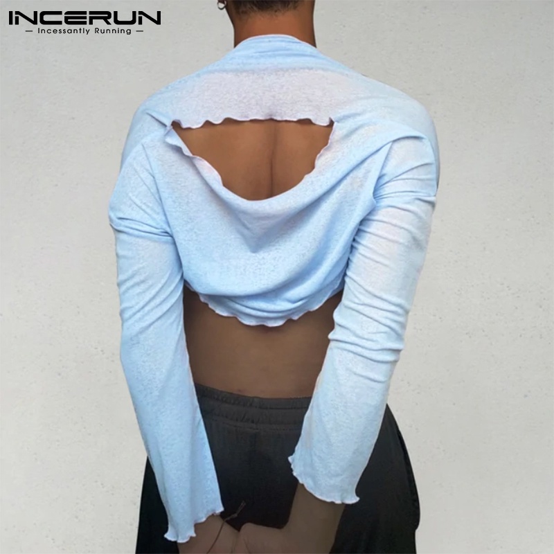 Áo thun INCERUN tay dài khoét lưng thời trang độc đáo dành cho nam