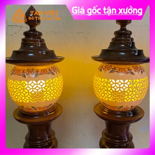(ĐÈN THỜ CAO CẤP) Đèn Thờ Gỗ Gụ Sứ Hoa Văn Tròn