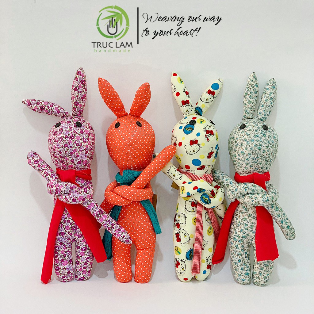 Đồ Chơi Cho Bé Thú Nhồi Bông Hình Con Thỏ Buộc Nơ Vải Hoa Bông Gòn Cao Cấp T2 – Trúc Lâm Handmade