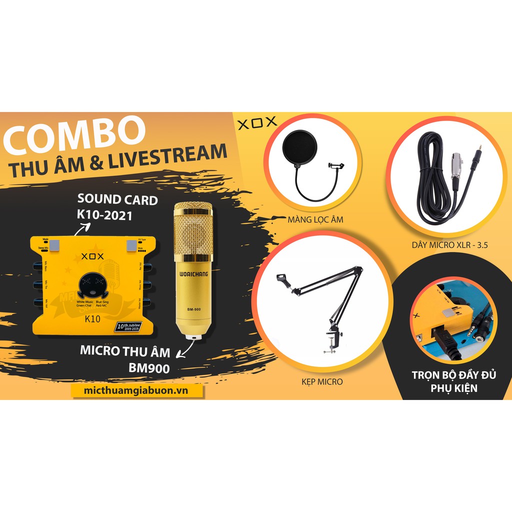 [ Tặng phụ kiện ] Bộ Combo micro woaichang BM900 Sound card XOX K10 jubilee. Thu âm, livestream, karaoke chuyên nghiệp