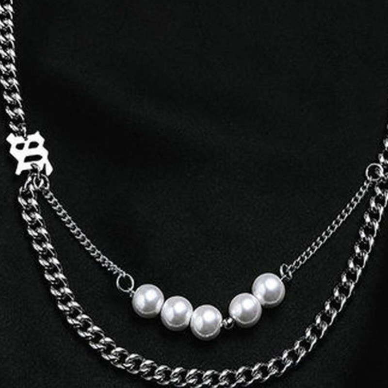 Dây Chuyền Cuba Bằng Thép Titan Đính Ngọc Trai 191120Dây Chuyền Sợi Xích Đôi Phong Cách Hip Hop Thời Trang Cá Tính