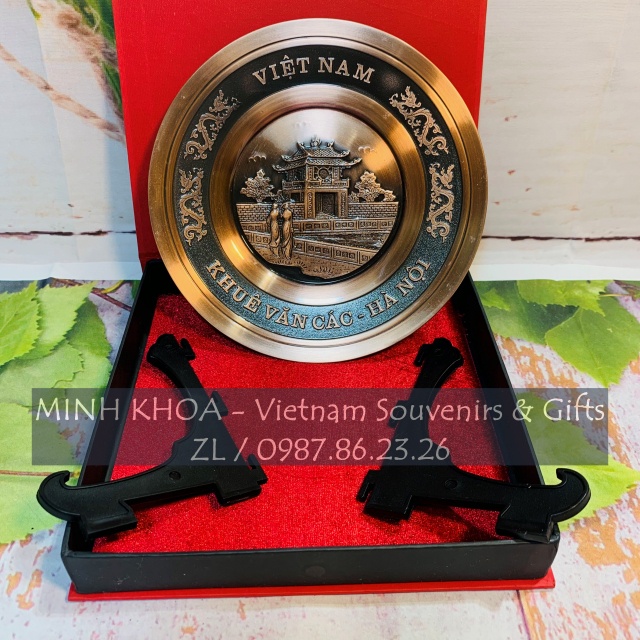 Đĩa Đồng Đỏ Trạm Nổi Hình Khuê Văn Các, Hồ Gươm 18 Cm