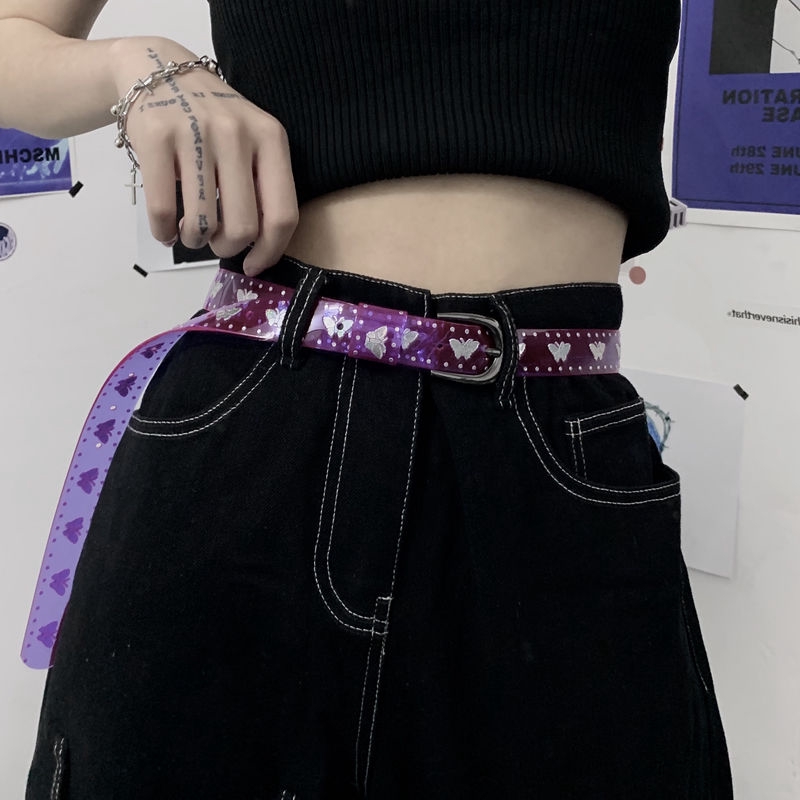 Thắt lưng họa tiết bướm màu laser trong suốt thời trang