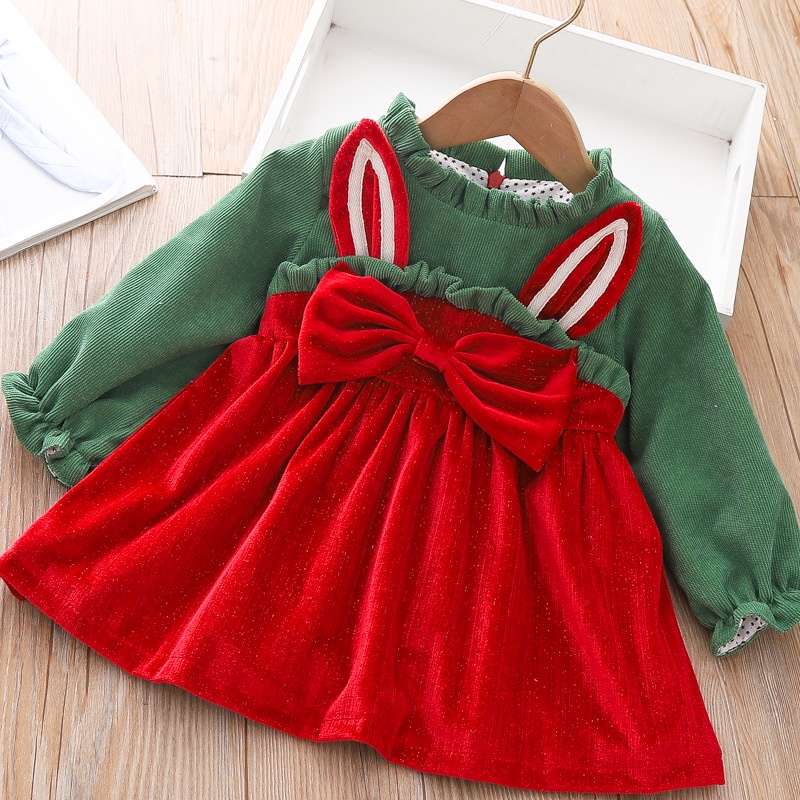 Đầm Tay Dài Phối Nơ Thời Trang Giữ Ấm Cho Bé Gái