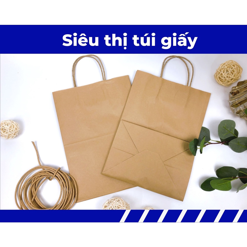 COMBO 100 CHIẾC TÚI GIẤY KRAFT S14: 21.5x15x30cm CÓ QUAI ( ẢNH THẬT)