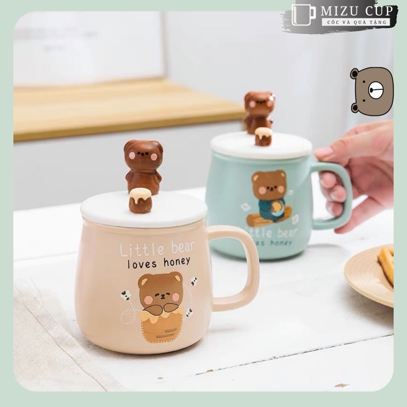 Cốc gốm sứ cao cấp hình gấu cute nắp đỡ điện thoại  | Mizu