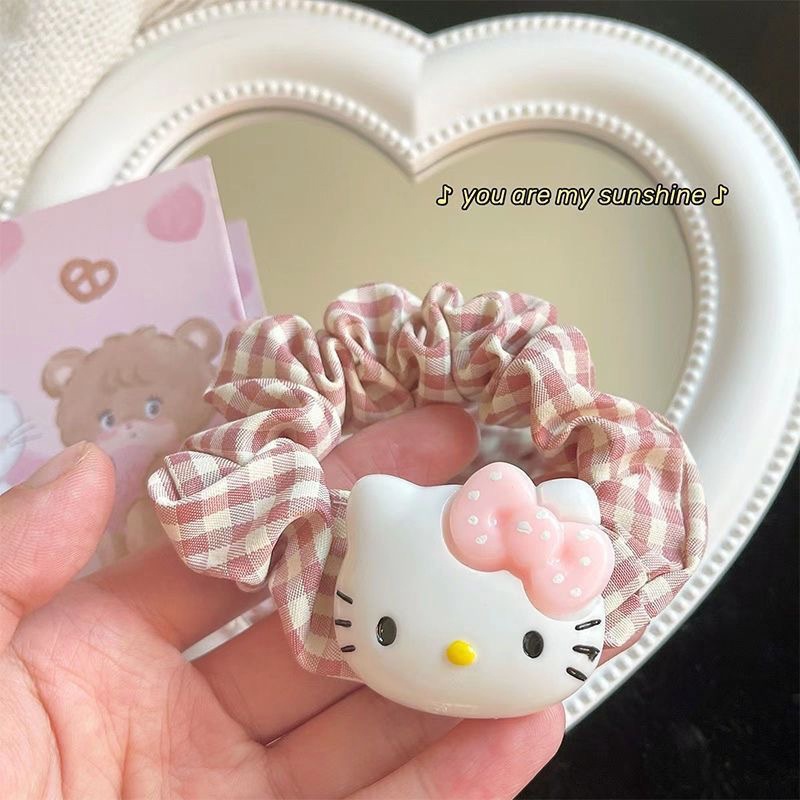 Dây Buộc Tóc Cao Su Bản Lớn Họa Tiết Sọc Caro/ Hello Kitty Phong Cách Nhật Bản Thời Trang Cho Nữ