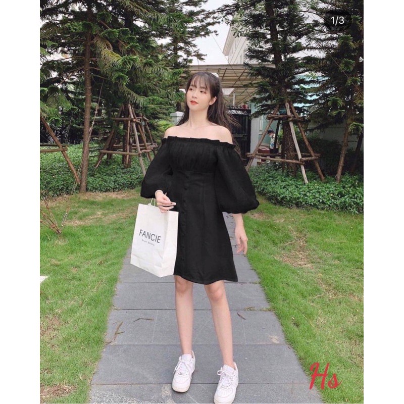 Đầm Nữ Voan Trễ Vai Tay Phồng 🦋 Váy Nữ Triết Eo Dáng Lỡ 2 Màu 🦋 | BigBuy360 - bigbuy360.vn