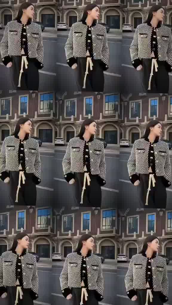 Áo dạ tweed khoác ngoài Forgirlstudio cổ tàu họa tiết kẻ sọc chéo phối tay nhung sang chảnh dáng croptop T011 | BigBuy360 - bigbuy360.vn