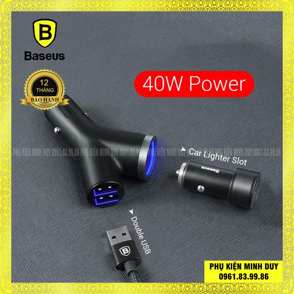 Bộ tẩu sạc mở rộng 3 trong 1 dùng cho xe hơi Baseus Y Type Dual USB (40W, 3.4A Fast Charge, Intelligent Car charger)