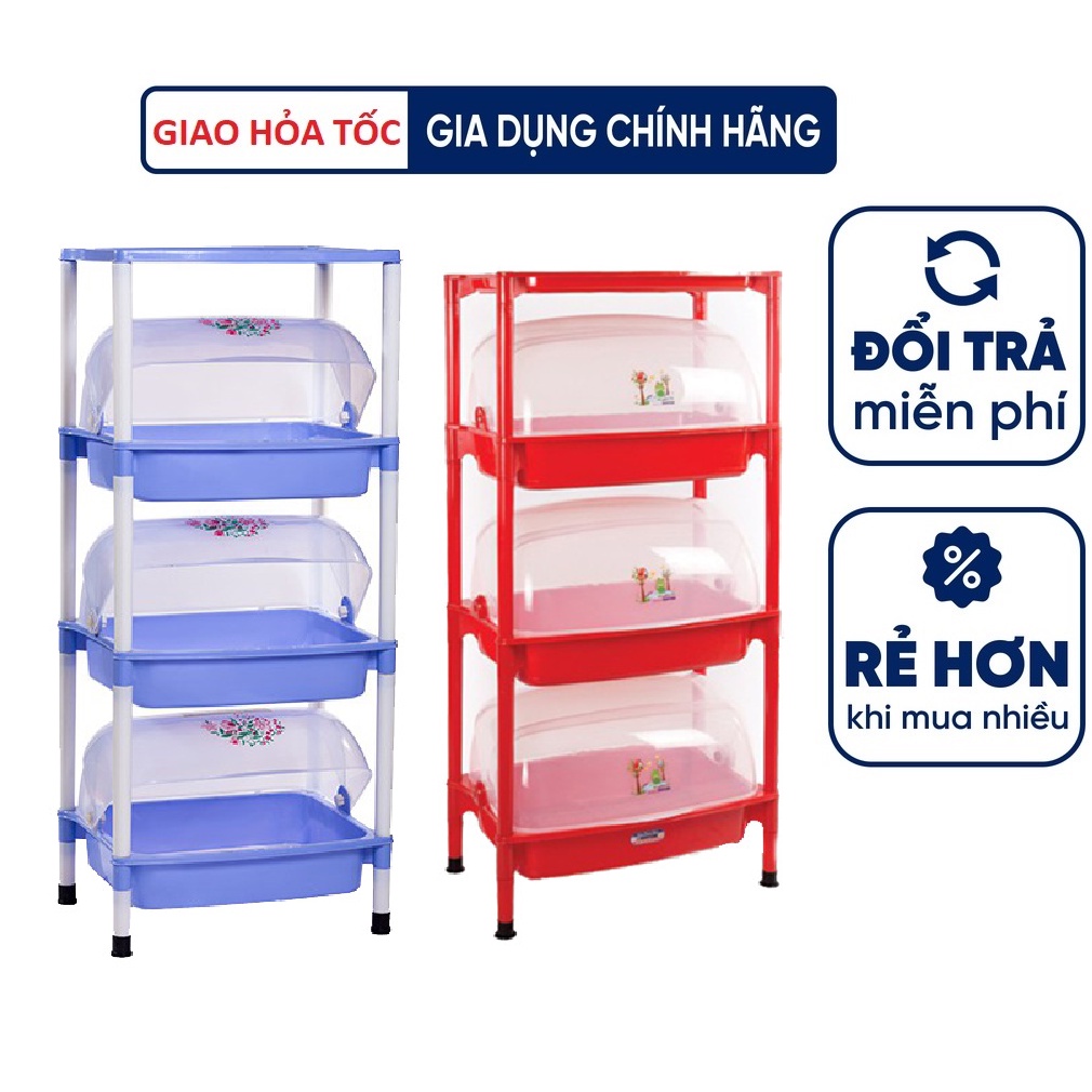 Kệ chén dĩa có nắp nhựa Hiệp Thành 3 tầng có thể tháo lắp 49 cm x 37cm x 1,13 m (Dài x Rộng x Cao)