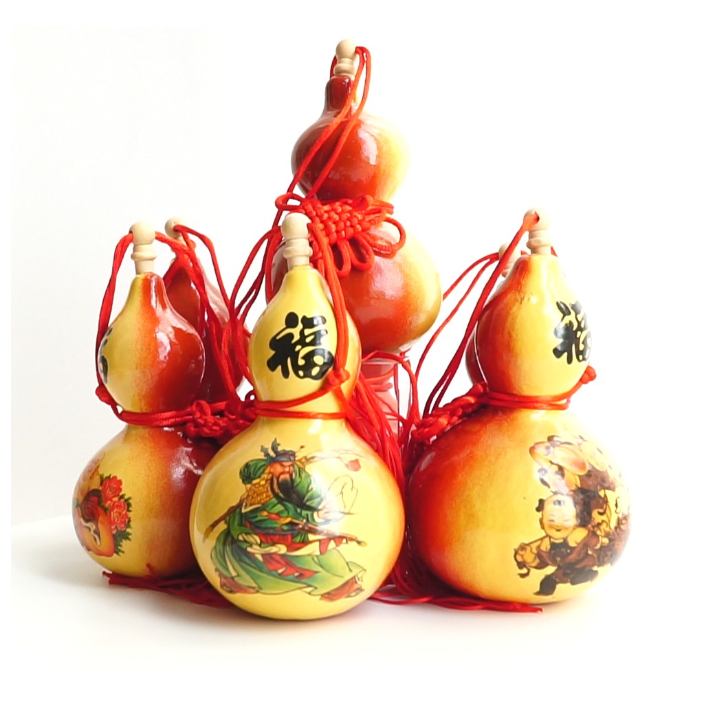 Bầu hồ lô phong thủy tự nhiên hút vượng khí dây đỏ có nắp nhiều màu | BigBuy360 - bigbuy360.vn