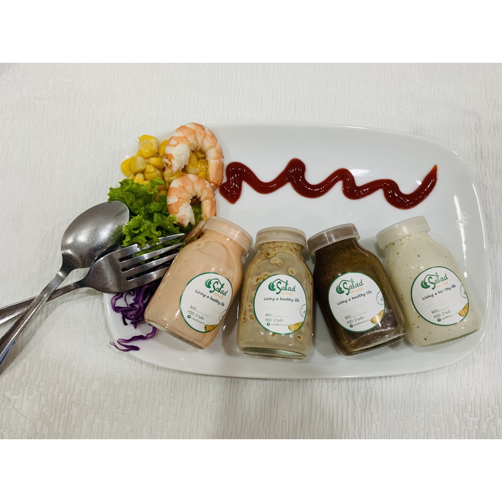 Combo 4 chai xốt Salad Creamy Italian (Kem Ý), Balsamic, Thousand Island, Mè rang – Homemade 100% – chai 50ml