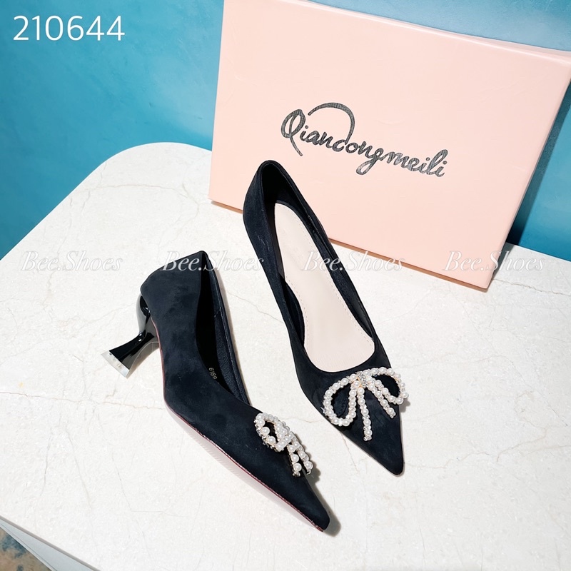 BEESHOES- GIÀY CAO GÓT BEESHOES KHUY NƠ NGỌC SIÊU XINH GÓT 5 PHÂN DỄ ĐI SẴN MÀU ĐEN 210644