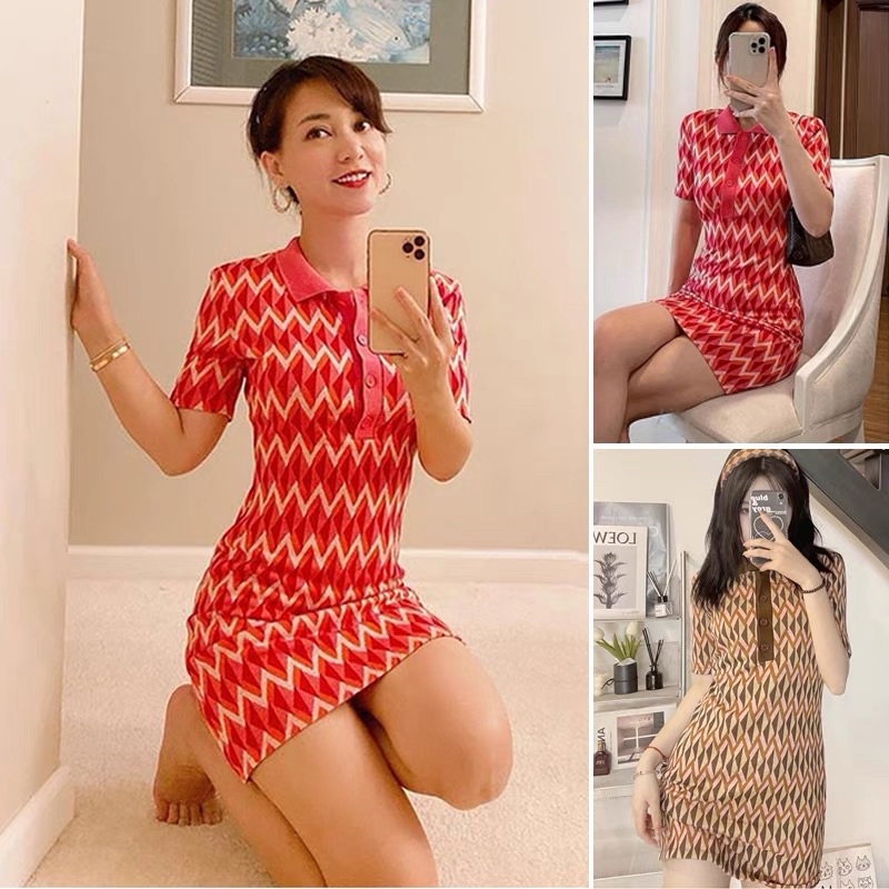 Đầm polo dệt kim cổ điển kiểu Pháp kèm ảnh thật