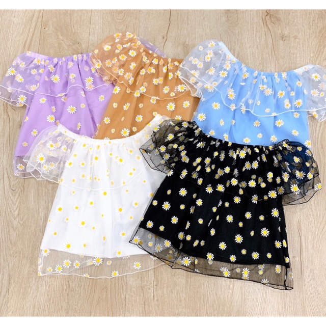 [ Mã WASTAPR giảm 10K đơn 50K] ÁO TRỄ VAI HOA CÚC PHỐI LƯỚI