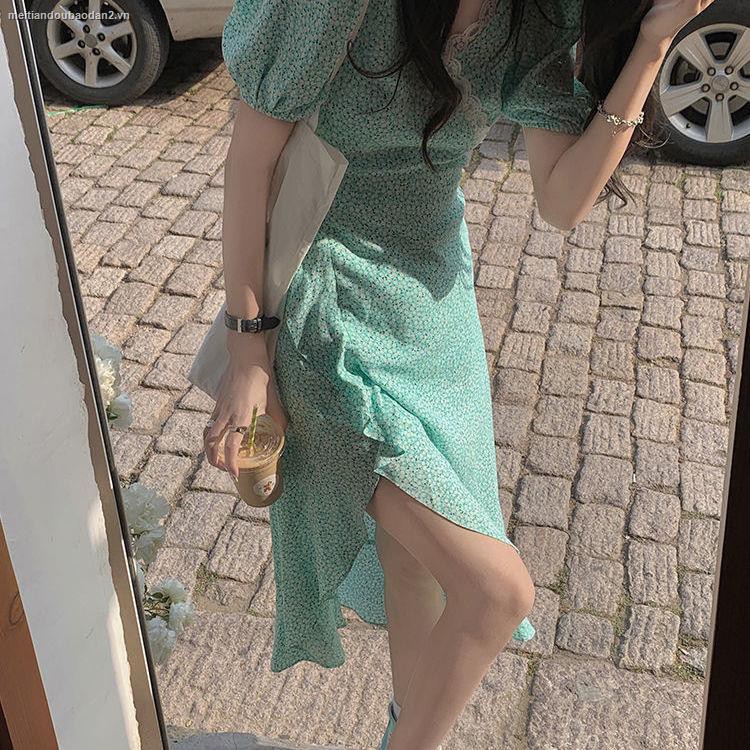 Đầm Hoa Cổ Chữ V Tay Ngắn Phối Bèo Thời Trang Mùa Hè Cho Nữ 2021 | BigBuy360 - bigbuy360.vn