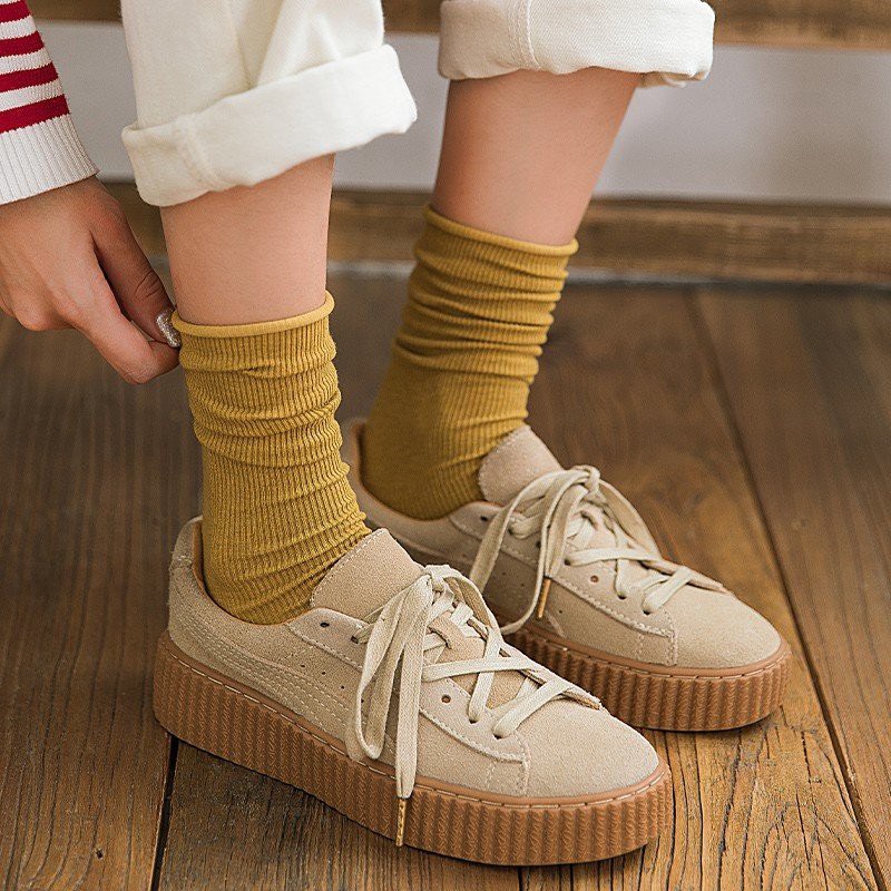 Tất nữ cao cổ dệt gân tăm cá tính chất liệu cotton cao cấp