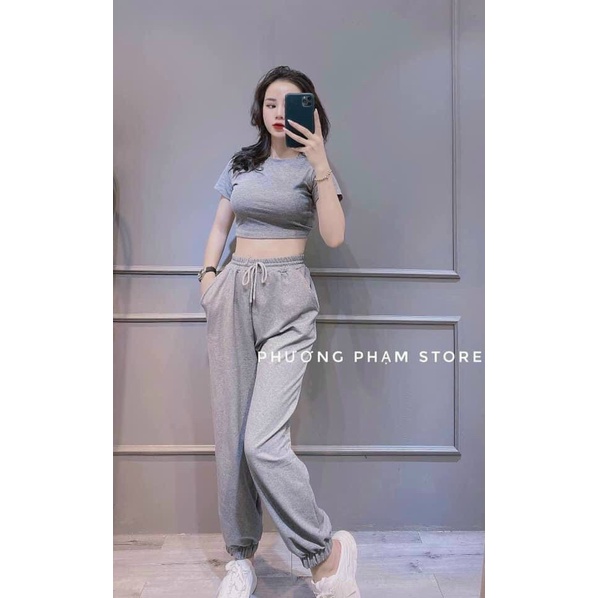 Set bộ thể thao siêu cute áo croptop kèm quần dài