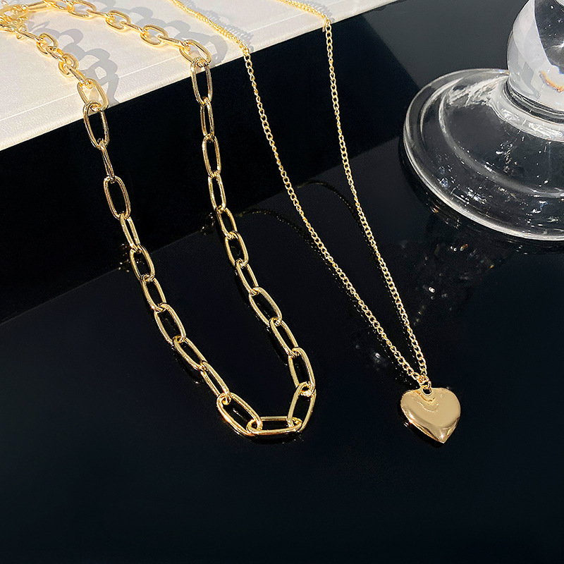 Dây chuyền thiết kế 2 lớp họa tiết trái tim / trái đào kiểu vintage bằng kim loại cho nữ