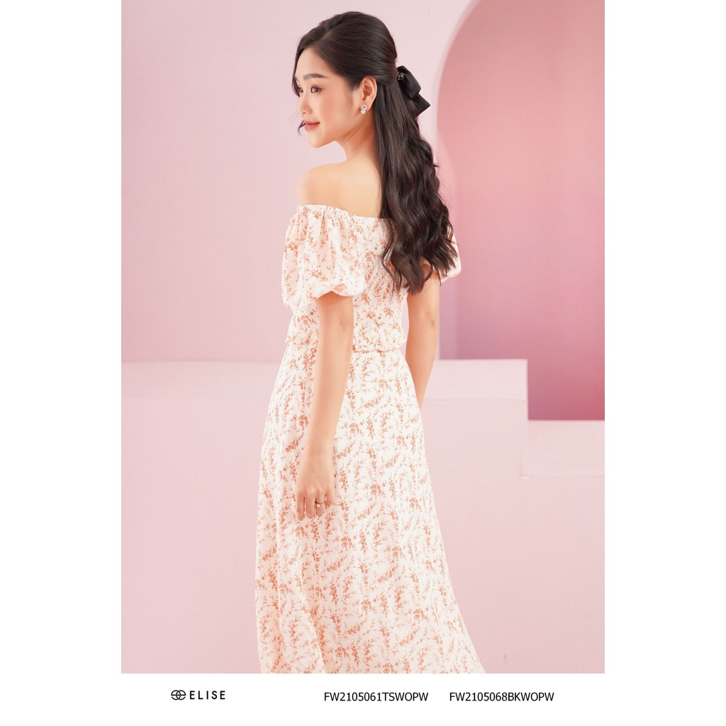 Áo sơ mi trắng hoa dây rút nhún thiết kế Elise FW2105061TSWOPW