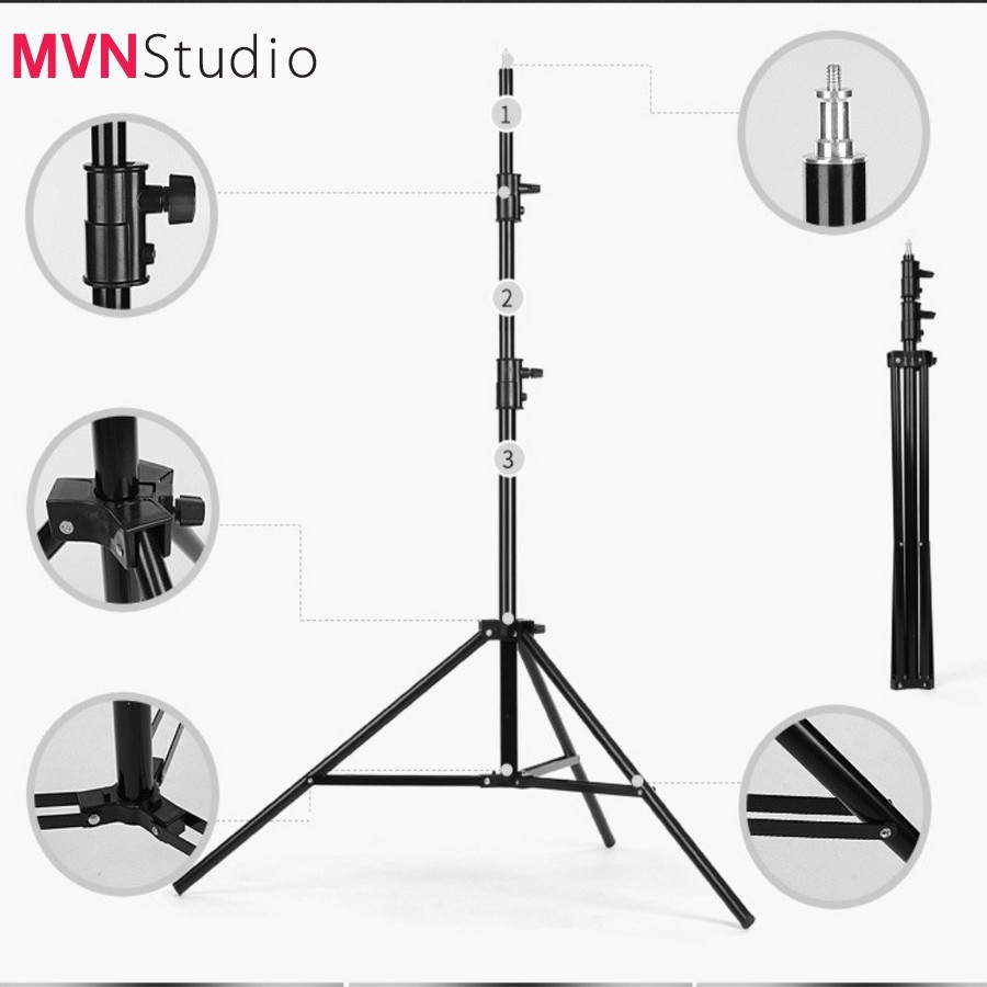 MVN Studio - Chân đèn livestream, studio, flash rời dùng chụp ảnh quay phim chiều cao 2m8 tải trọng 8kg chính hãng Refut