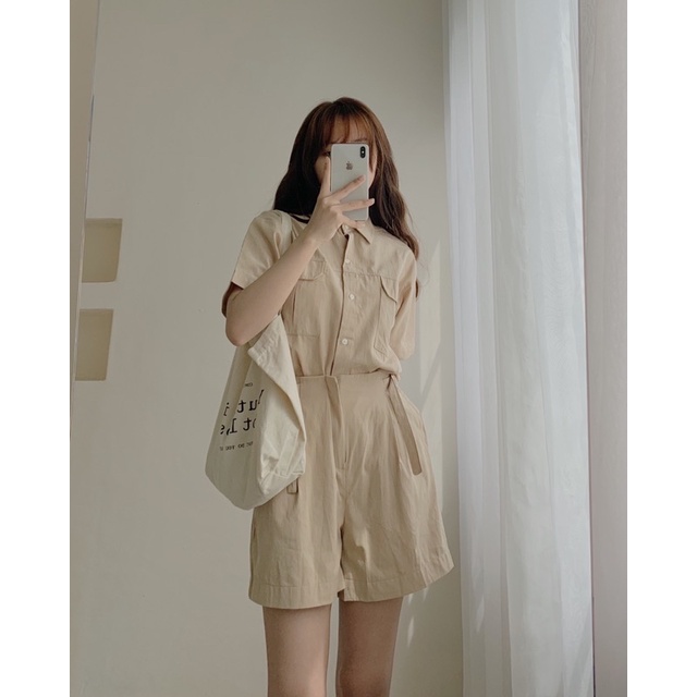 Set sơ mi tay ngắn kèm quần chất vải thô 777