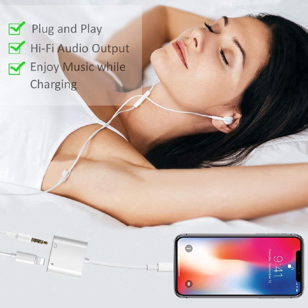 (Xu hướng hot) Bộ chuyển đổi iPhone 8 7 X XS 2 in 1 sang 3,5 mm Jack AUX Audio + Bộ kết nối bộ sạc Cáp Lightning