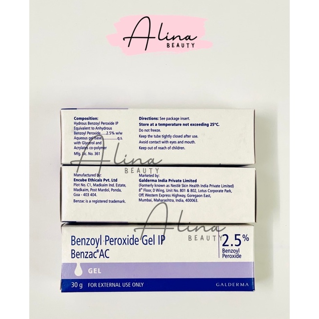 Benzac AC 2.5 - 5%  Ấn Độ Gel chấm mụn, 5 % và 2.5% benzoyl peroxide, giảm sạch mụn