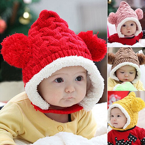 Mũ len móc thời trang giữ ấm cho bé có tai rất dễ thương