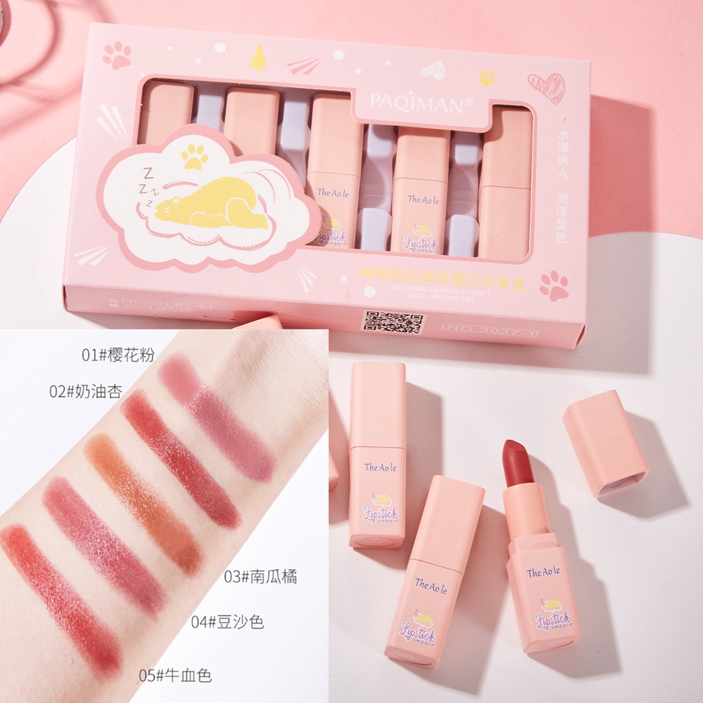 Set son nội địa trung, set 5 son lì Paqiman G11 Sammi beauty