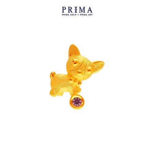 PRIMA Bông Tai Vàng 24K - Đính Đá Sapphire Cam - BST Mono Chic - Cún dễ thương  (1 chiếc) - 165E0866