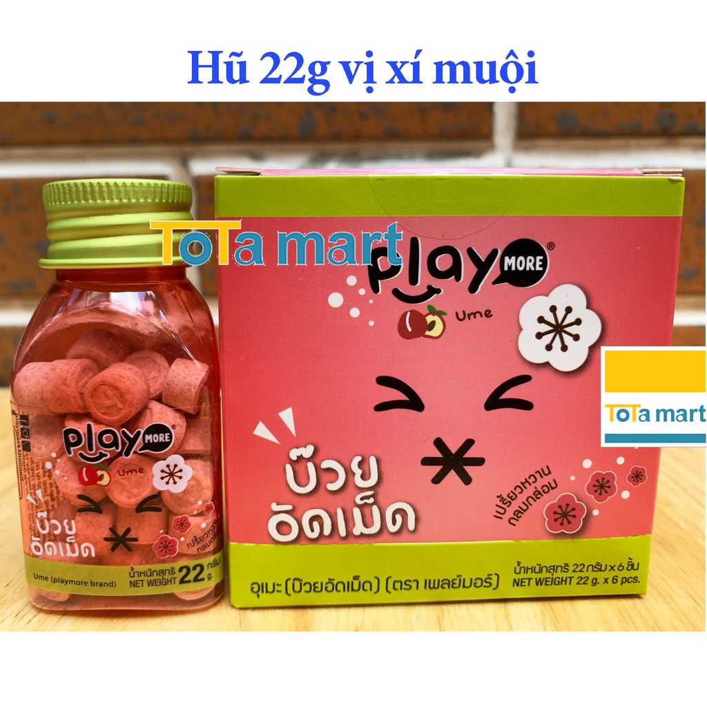 (Mới! hsd 05-12/2024) Kẹo PLAYMORE Thái Lan bạc hà hũ 22g Sugar free không đường vị dưa hấu, xí muội, bạc hà, xoài, táo