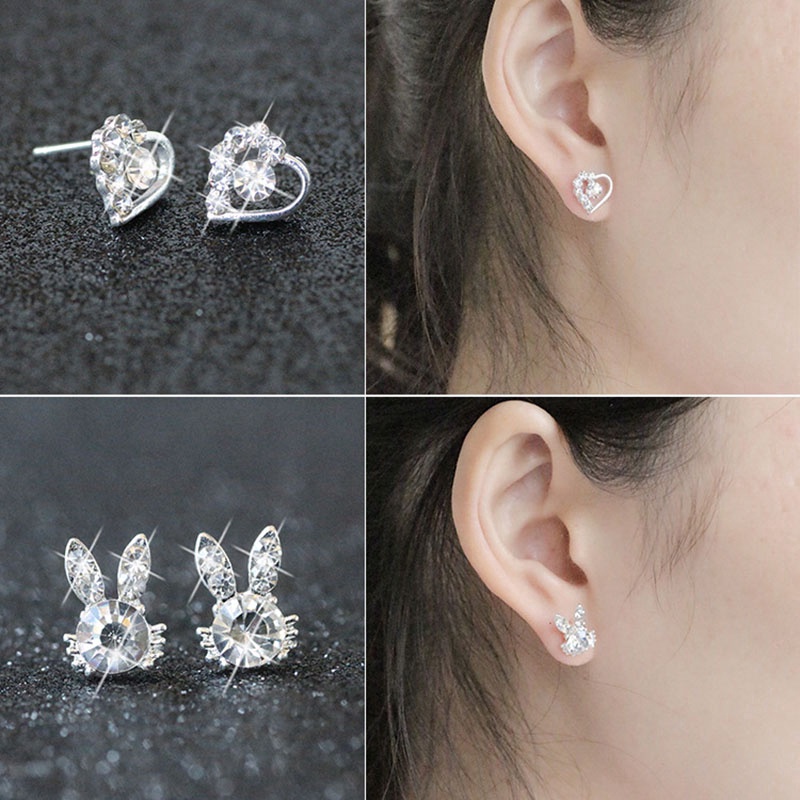 Bông Tai Nữ Đính Đá Hàn Quốc Nhỏ Gọn Cá Tính Dễ Thương Phụ Kiện Thời Trang