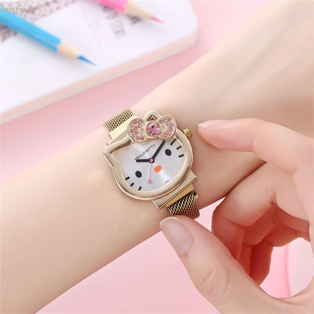 LANFY Đồng hồ đeo tay hoạt hình siêu mỏng đính đá có thể điều chỉnh dây đeo từ tính làm quà tặng cho bé gái