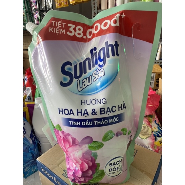 Nước lau sàn túi Sunlight 3,6kg hoa hạ & bạc hà tinh dầu thảo mộc