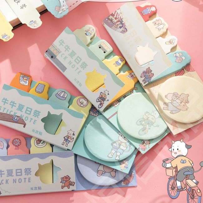 PK958 Bộ 100 tờ Giấy ghi chú màu pastel nhiều hình hoạt hình đáng yêu giấy note post it sticker