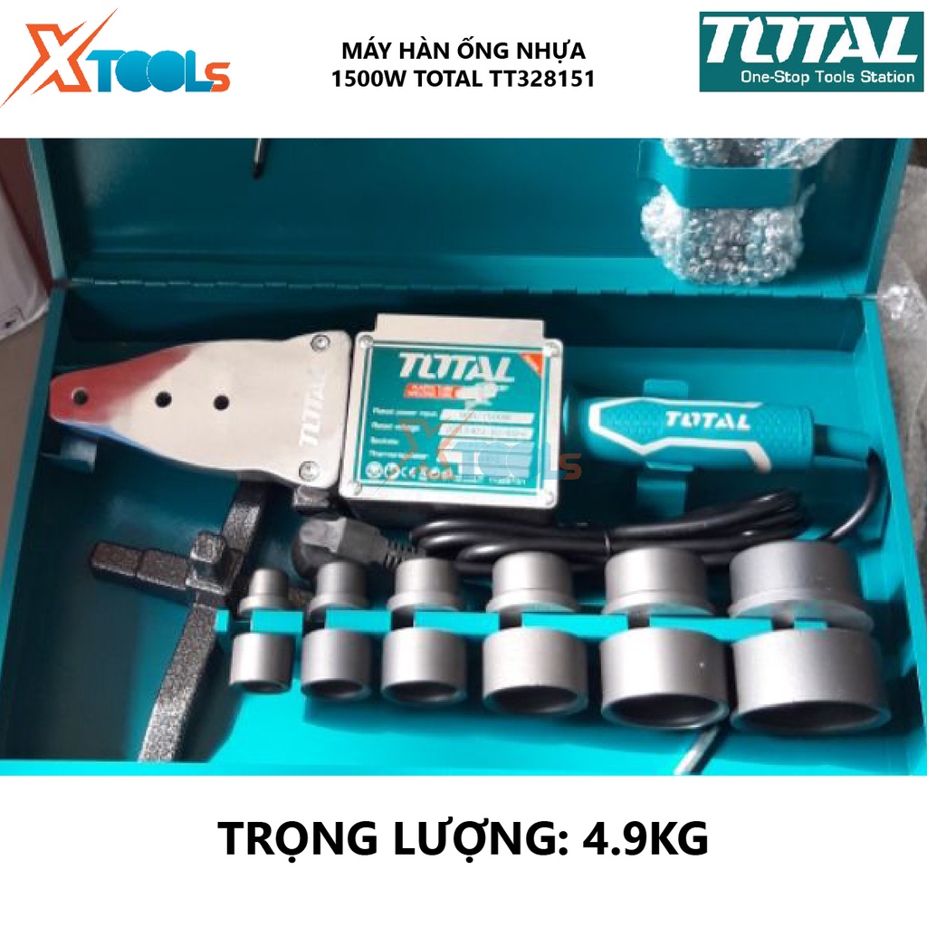 Máy hàn ống nhựa TOTAL TT328151 máy hàn nhiệt ống 800/1500W, 220-240V~50/60Hz, Điều chỉnh nhiệt 0-300°C, 2 cấp gia nhiệt