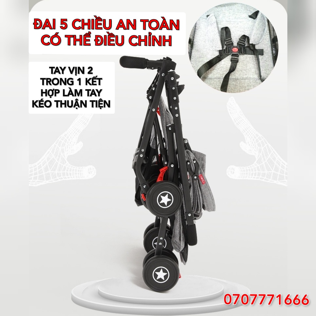 Xe đẩy cho bé gấp gọn, Xe đẩy gấp gọn 2 chiều 3 tư thế Mitsukumi Cao Cấp [Bảo Hành 12 Tháng]