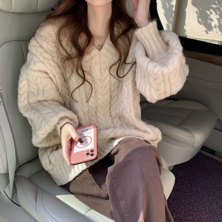 Áo Sweater Dệt Kim Mềm Mại Cổ Chữ V Dáng Rộng Thời Trang Xuân Thu 2023 Cho Nữ