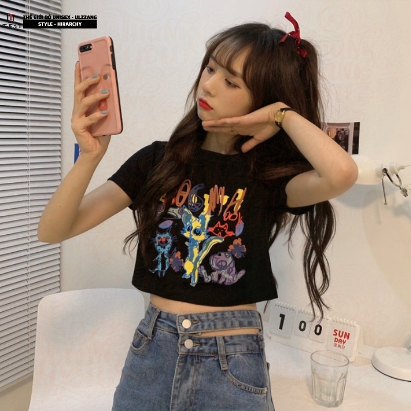 Áo Croptop Nữ Cộc Tay DVT Ulzzang In Hoạt Hình Mới A10