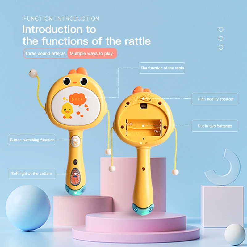 Đồ Chơi Lục Lạc Cầm Tay Họa Tiết Hoạt Hình Có Nhạc Và Đèn Cho Bé Sơ Sinh