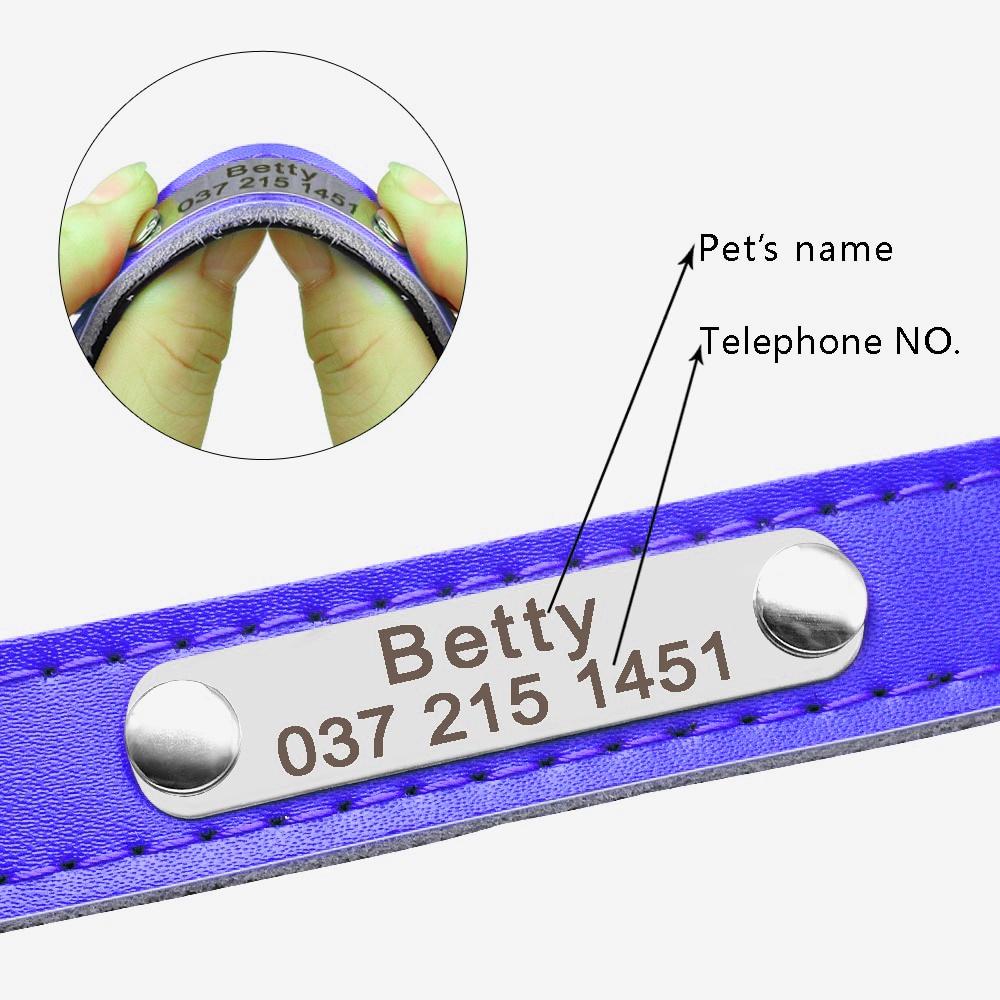 【RIZER】Vòng Cổ Bằng Da Khắc Chữ Tùy Chỉnh Có Đệm Bên Trong Với Thẻ ID Cá Nhân Hóa Cho Chó Và Mèo