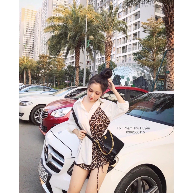áo sơ mi buộc nơ phối beo xinh xắn