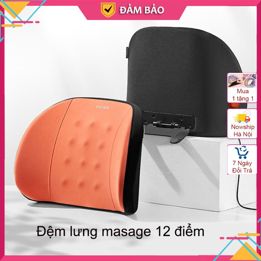 Gối Dựa Lưng có Massage Ô Tô, Đệm tựa lưng Xe Hơi Lõi Memory Foam Cao Cấp Thoáng Khí Chống Đau Mỏi Lưng (điện 12V)