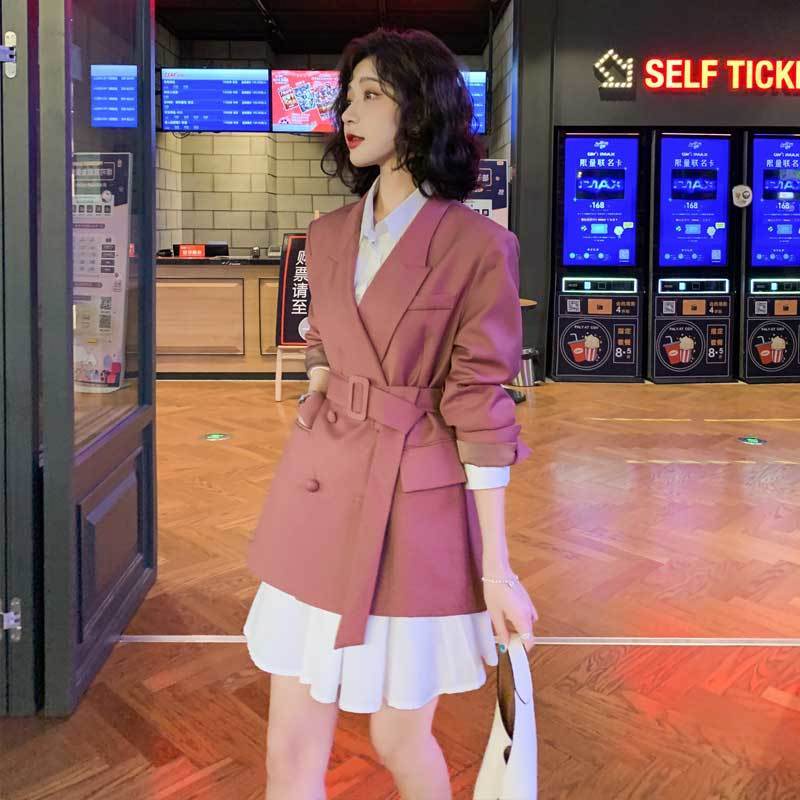 Bộ đầm trắng cổ polo và áo khoác phong cách Hàn Quốc thời trang mới dành cho nữ (Có bán lẻ)